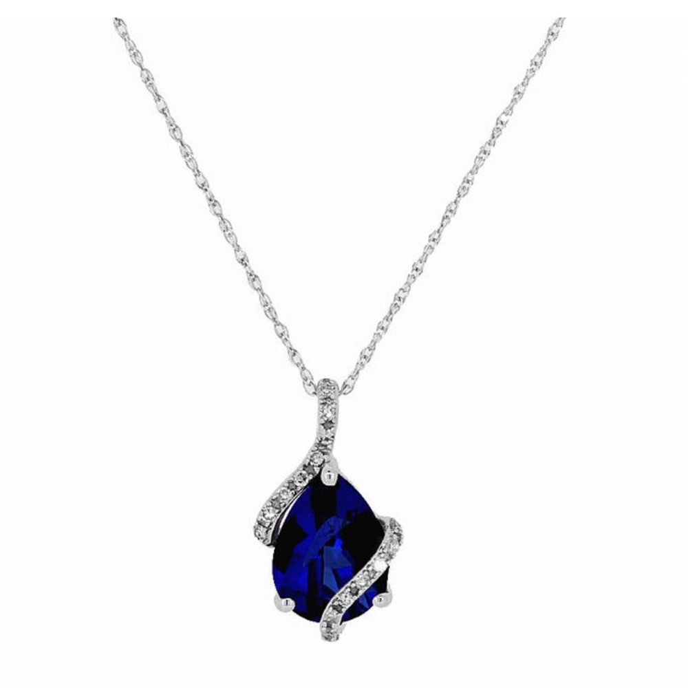Ashcroft & Oak Created Sapphire & Diamond Swirl Pendant in 10k White Gold